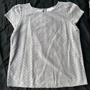 Ann Taylor Loft Short Sleeve Gray Lace Blouse Womens M
